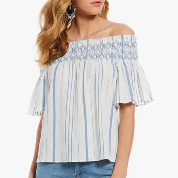 4x$25 1. State off the shoulder striped white top size medium - Picture 6 of 10